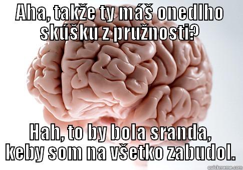 AHA, TAKŽE TY MÁŠ ONEDLHO SKÚŠKU Z PRUŽNOSTI? HAH, TO BY BOLA SRANDA, KEBY SOM NA VŠETKO ZABUDOL. Scumbag Brain