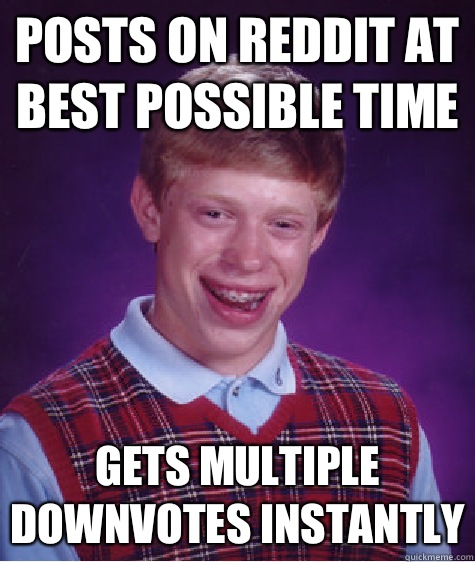 Posts on reddit at best possible time Gets multiple downvotes instantly  Bad Luck Brian