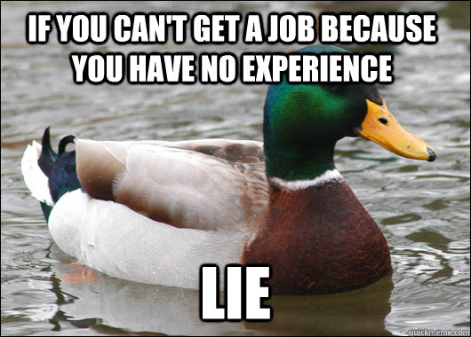 If you can't get a job because you have no experience Lie  Actual Advice Mallard