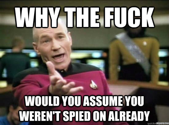 Why the fuck would you assume you weren't spied on already  Annoyed Picard HD