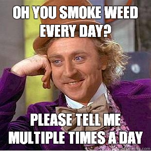 Oh you smoke weed every day? Please tell me multiple times a day - Oh you smoke weed every day? Please tell me multiple times a day  Condescending Wonka