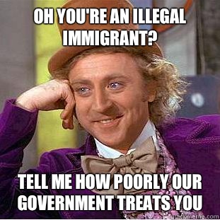 Oh you're an illegal immigrant? Tell me how poorly our government treats you  Condescending Wonka