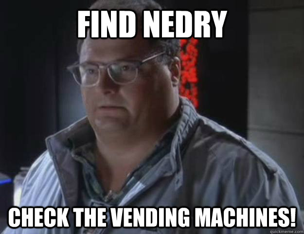Find Nedry Check the vending machines!  Dennis Nedry