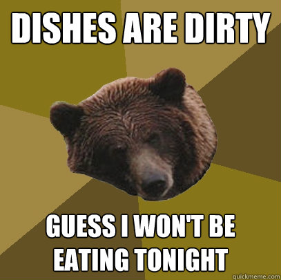 Dishes are dirty Guess I won't be eating tonight  Lazy Bachelor Bear