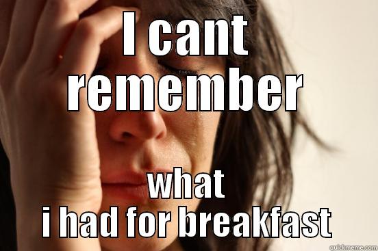 I CANT REMEMBER WHAT I HAD FOR BREAKFAST First World Problems