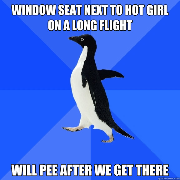 window seat next to hot girl on a long flight WILL PEE AFTER WE GET THERE  Socially Awkward Penguin