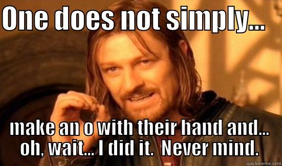 O hand - ONE DOES NOT SIMPLY...    MAKE AN O WITH THEIR HAND AND... OH, WAIT... I DID IT.  NEVER MIND. Boromir