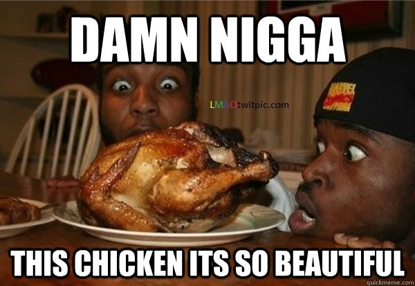Damn Nigga this chicken its so beautiful - Damn Nigga this chicken its so beautiful  Niggas and a chicken
