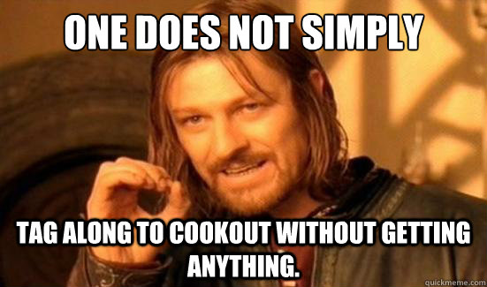 One Does Not Simply Tag along to cookout without getting anything. - One Does Not Simply Tag along to cookout without getting anything.  Boromir