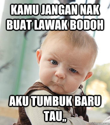 kamu jangan nak buat lawak bodoh aku tumbuk baru tau,,  skeptical baby