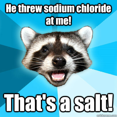 He threw sodium chloride at me! That's a salt!  Lame Pun Coon