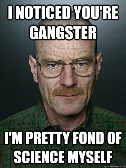 i noticed you're gangster i'm pretty fond of science myself  - i noticed you're gangster i'm pretty fond of science myself   Advice Walter White
