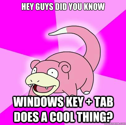 HEY GUYS DID YOU KNOW WINDOWS KEY + TAB DOES A COOL THING?  Slowpoke