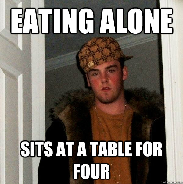 Eating alone Sits at a table for four  Scumbag Steve
