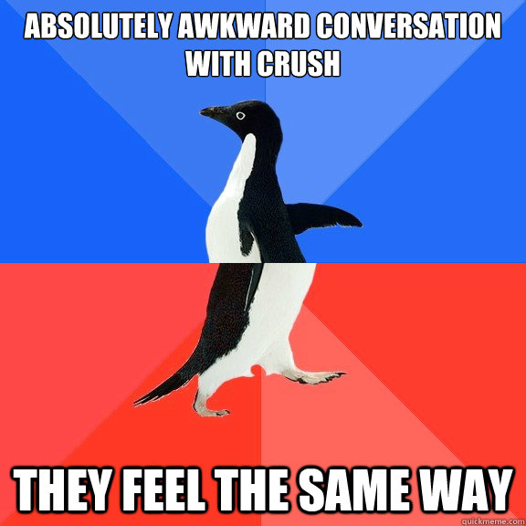 Absolutely awkward conversation with crush They feel the same way  Socially Awkward Awesome Penguin