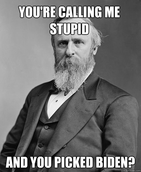 You're calling me stupid And you picked Biden?   hip rutherford b hayes