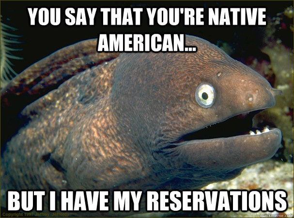 You say that You're native american... But i have my reservations  Bad Joke Eel