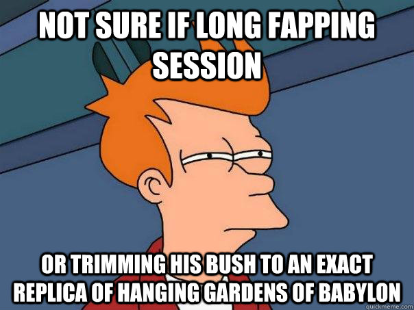 Not sure if long fapping session Or trimming his bush to an exact  replica of hanging gardens of babylon  Futurama Fry