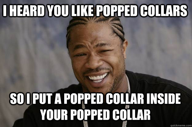 I heard you like popped collars So I put a popped collar inside your popped collar - I heard you like popped collars So I put a popped collar inside your popped collar  Xzibit meme