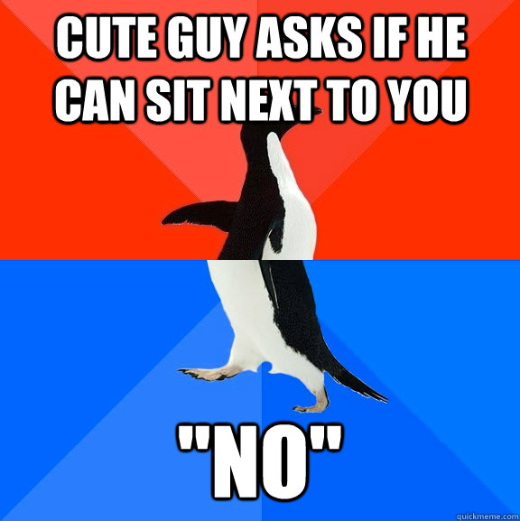 cute guy asks if he can sit next to you 