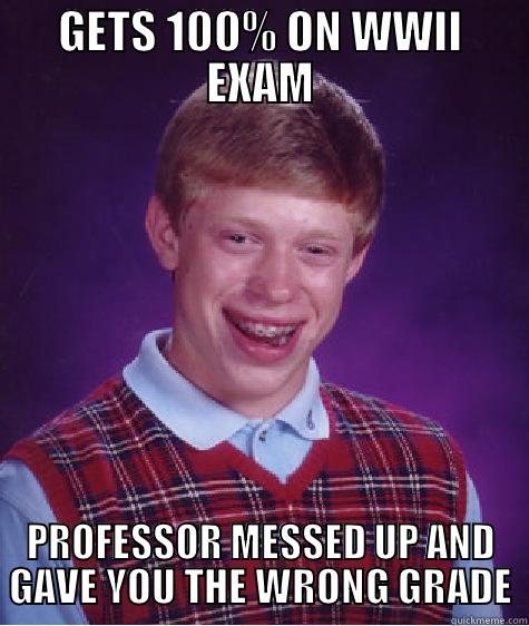 GETS 100% ON WWII EXAM PROFESSOR MESSED UP AND GAVE YOU THE WRONG GRADE Bad Luck Brian