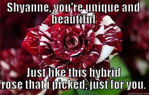 SHYANNE, YOU'RE UNIQUE AND BEAUTIFUL JUST LIKE THIS HYBRID ROSE THAT I PICKED, JUST FOR YOU. Misc