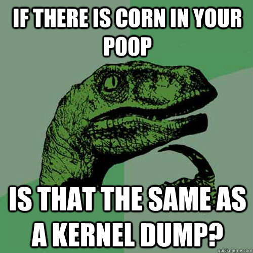 if there is corn in your poop is that the same as a kernel dump?  Philosoraptor