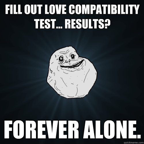 Fill out love compatibility test... results? Forever alone.  Forever Alone