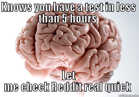 KNOWS YOU HAVE A TEST IN LESS THAN 5 HOURS  LET ME CHECK REDDIT REAL QUICK  Scumbag Brain