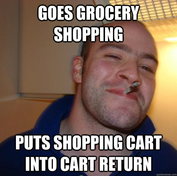 Goes grocery shopping Puts shopping cart into cart return - Goes grocery shopping Puts shopping cart into cart return  Misc