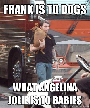 Frank is to dogs what angelina jolie is to babies  frank iero