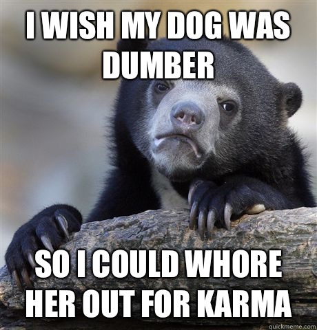 I wish my dog was dumber So I could whore her out for karma  Confession Bear