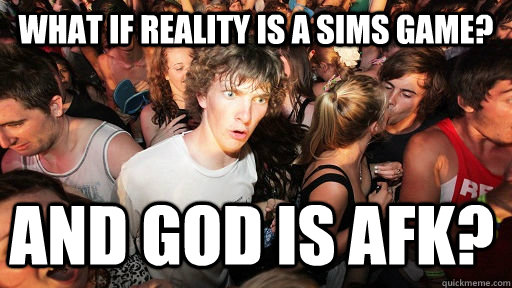 What if reality is a sims game? And god is AFK?  Sudden Clarity Clarence