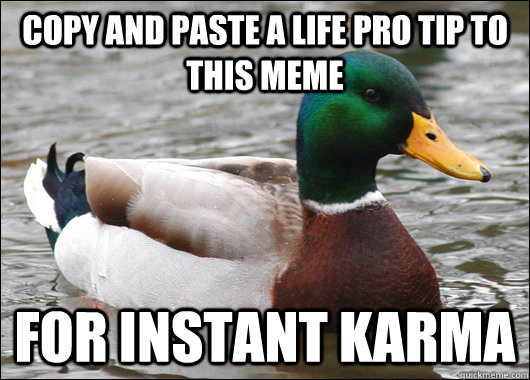 Copy and paste a Life Pro Tip to this meme for instant karma - Copy and paste a Life Pro Tip to this meme for instant karma  Actual Advice Mallard