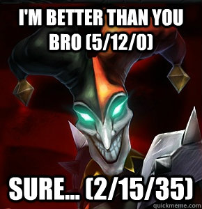 I'm better than you bro (5/12/0) sure... (2/15/35)  League of Legends