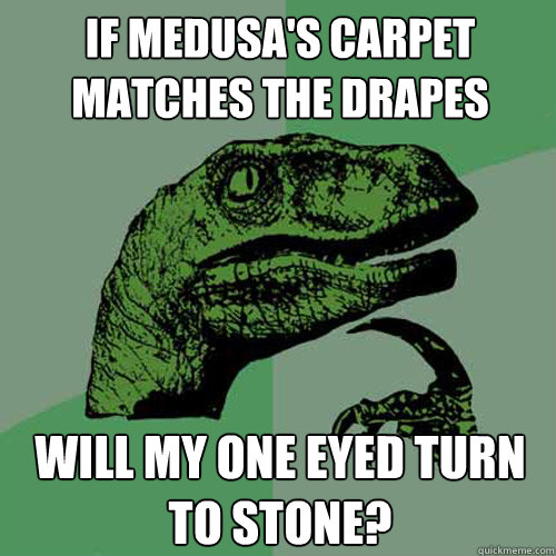 If medusa's carpet matches the drapes will my one eyed turn to stone? - If medusa's carpet matches the drapes will my one eyed turn to stone?  Philosoraptor