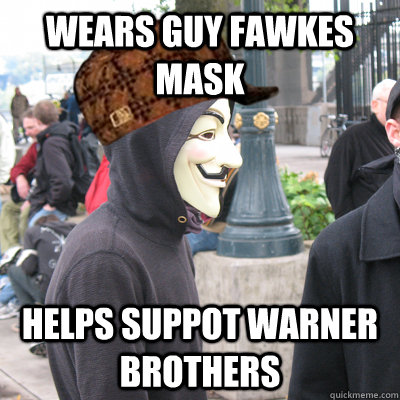Wears Guy Fawkes Mask Helps Suppot warner brothers  