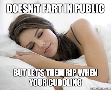 Doesn't fart in public But let's them rip when your cuddling  Sleep Meme