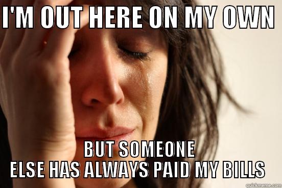 I'M OUT HERE ON MY OWN  BUT SOMEONE ELSE HAS ALWAYS PAID MY BILLS  First World Problems