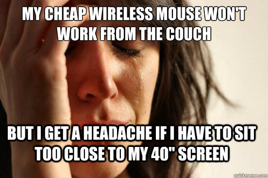 My cheap wireless mouse won't work from the couch but I get a headache if I have to sit too close to my 40