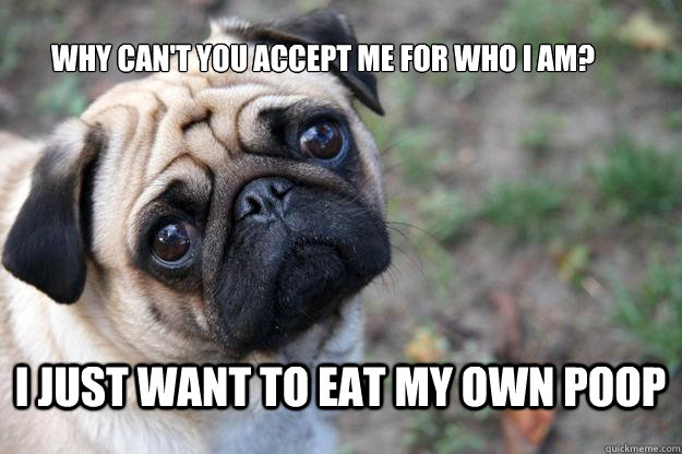 why can't you accept me for who i am? i just want to eat my own poop  