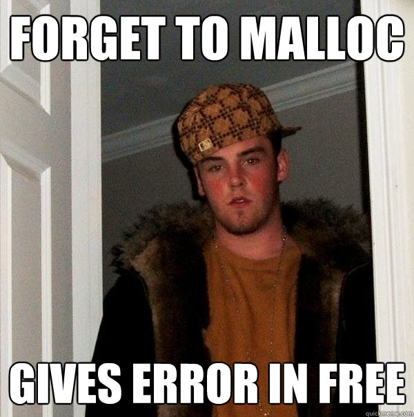 FORGET TO MALLOC GIVES ERROR IN FREE  Scumbag Steve