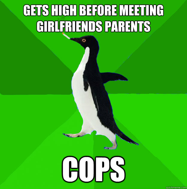 gets high before meeting girlfriends parents cops  Stoner Penguin