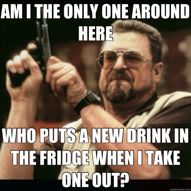 AM I THE ONLY ONE AROUND HERE WHO PUTS A NEW DRINK IN THE FRIDGE WHEN I TAKE ONE OUT? - AM I THE ONLY ONE AROUND HERE WHO PUTS A NEW DRINK IN THE FRIDGE WHEN I TAKE ONE OUT?  Am I the only one