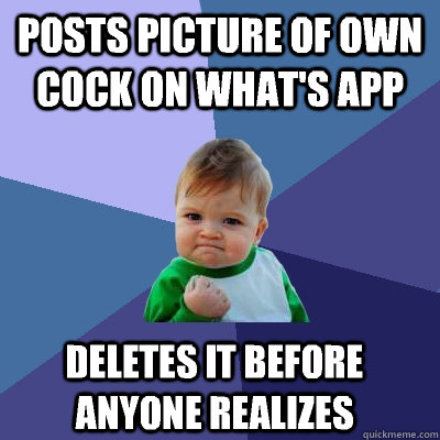 Posts picture of own cock on what's app Deletes it before anyone realizes   Success Kid