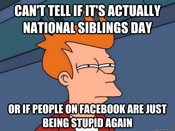 Can't tell if It's actually national siblings day Or if people on facebook are just being stupid again - Can't tell if It's actually national siblings day Or if people on facebook are just being stupid again  Futurama Fry