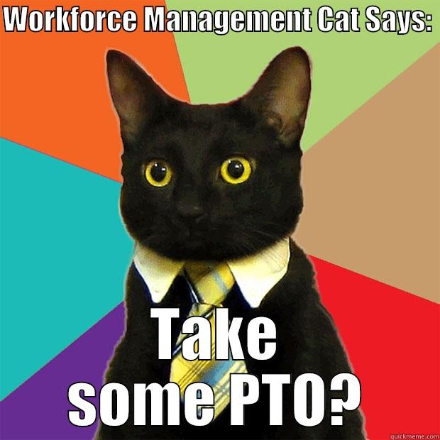 WORKFORCE MANAGEMENT CAT SAYS:  TAKE SOME PTO? Business Cat