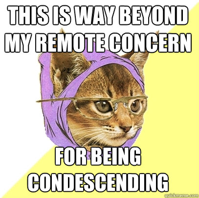 This is way beyond my remote concern for being condescending   Hipster Kitty