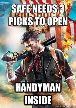 Safe needs 3 picks to open handyman inside - Safe needs 3 picks to open handyman inside  Bad Luck Booker