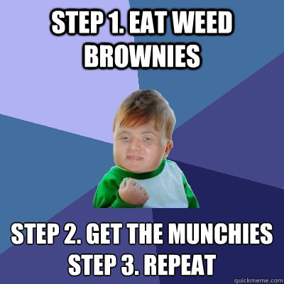 step 1. eat weed brownies step 2. get the munchies
step 3. repeat  10 Success Kid